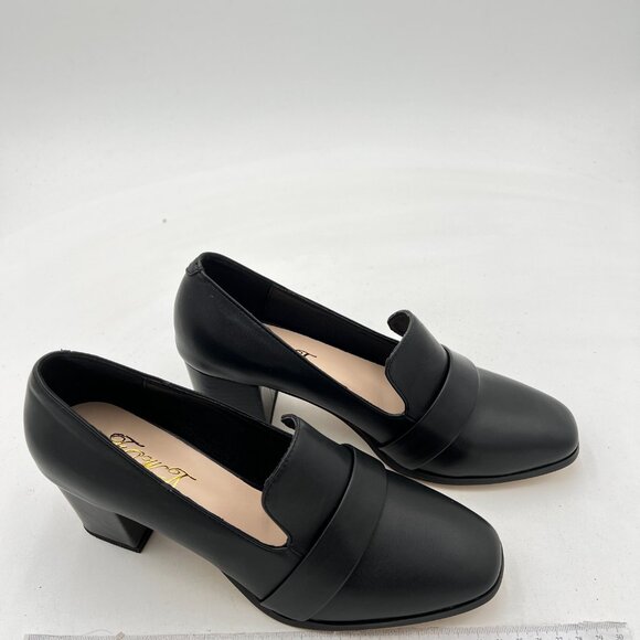 Classic Black Block Heel Loafers - Picture 4 of 8